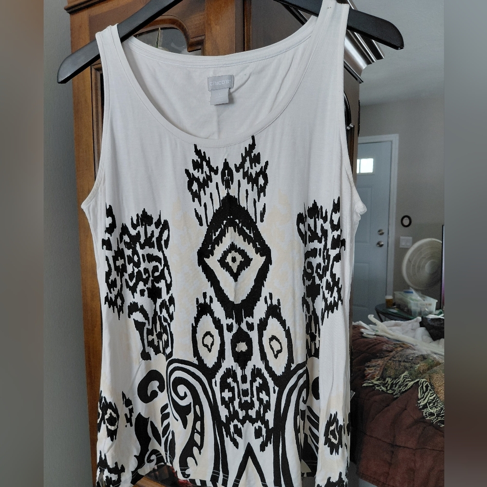 Chico's Black and White Tribal Print Tank Top